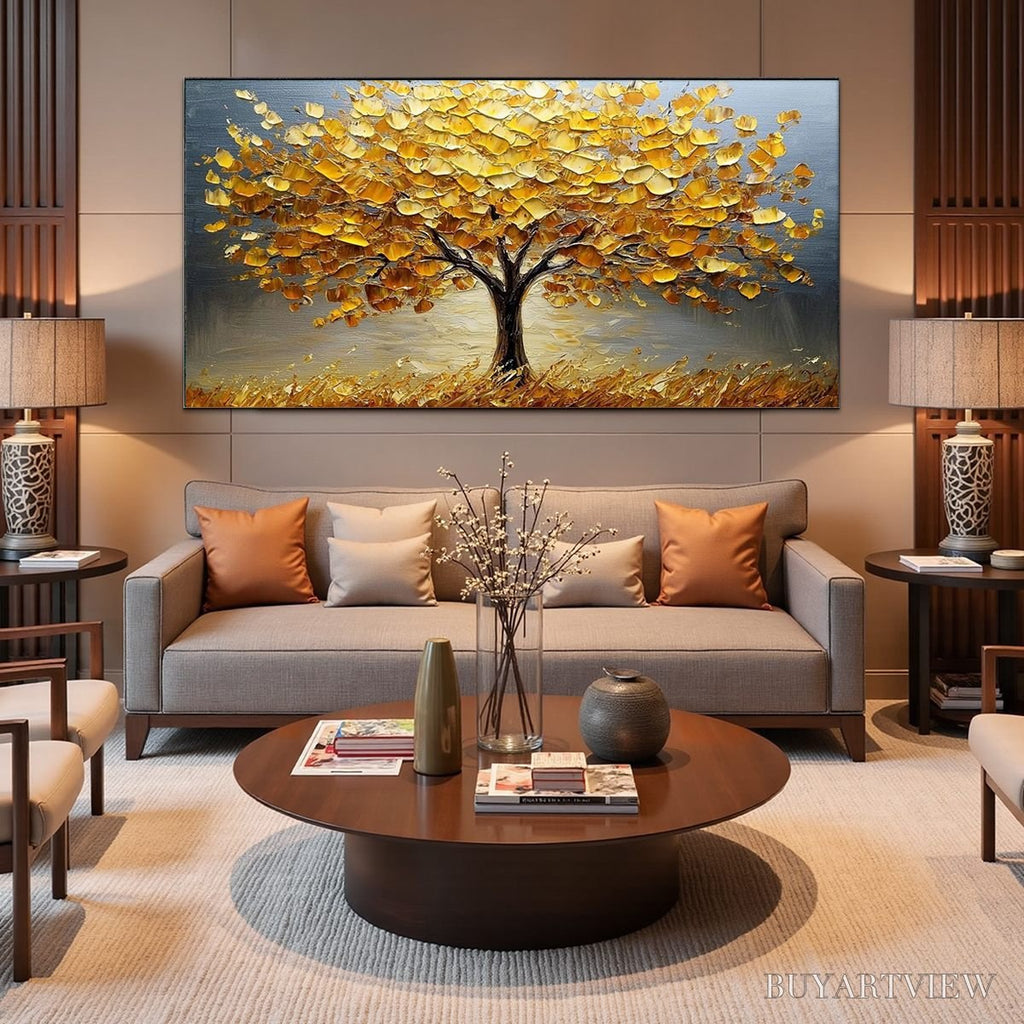 ARTOVITAS Golden Autumn – Textured Impasto Tree Landscape Oil Painting - image 4