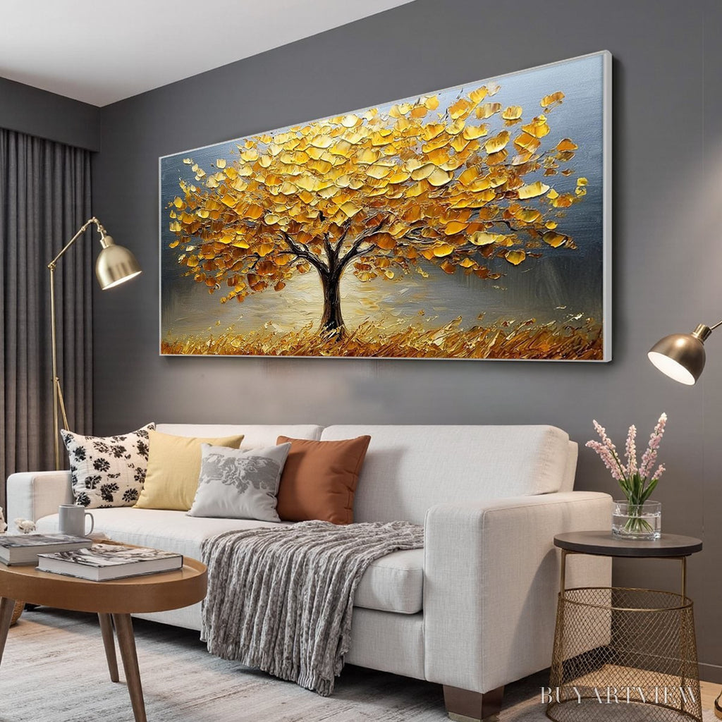 ARTOVITAS Golden Autumn – Textured Impasto Tree Landscape Oil Painting - image 5
