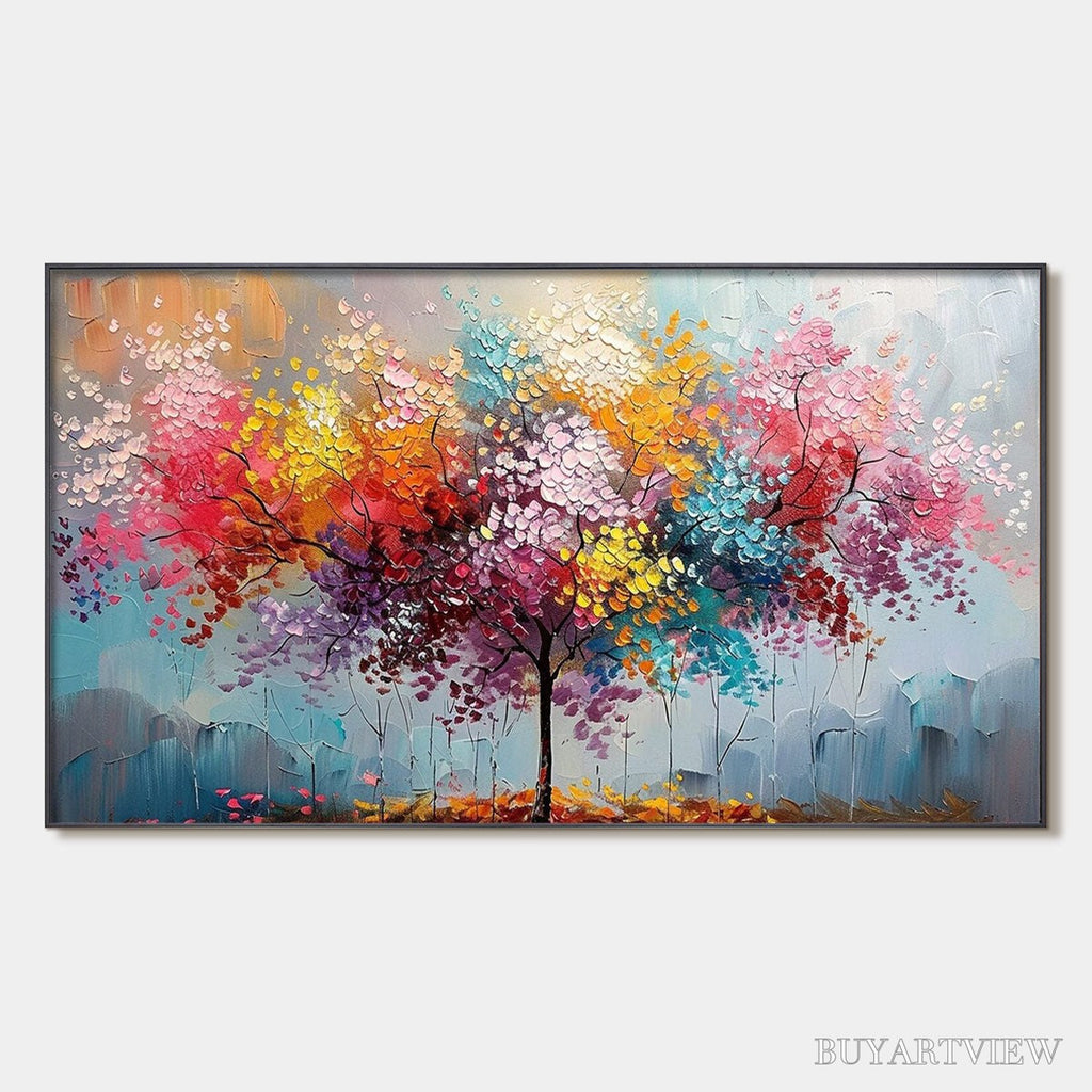 ARTOVITAS Kaleidoscope Dream – Textured Multicolored Tree Oil Painting - image 1
