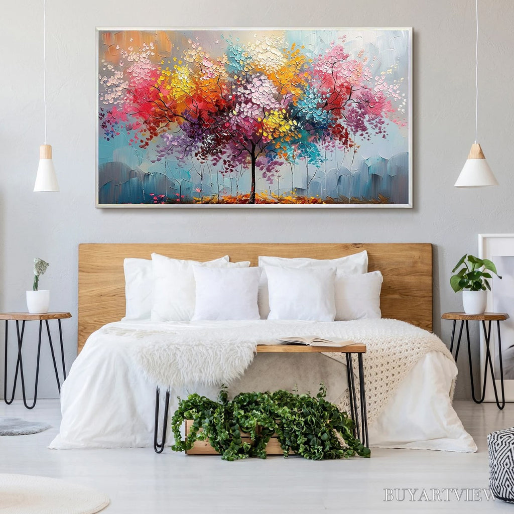 ARTOVITAS Kaleidoscope Dream – Textured Multicolored Tree Oil Painting - image 6