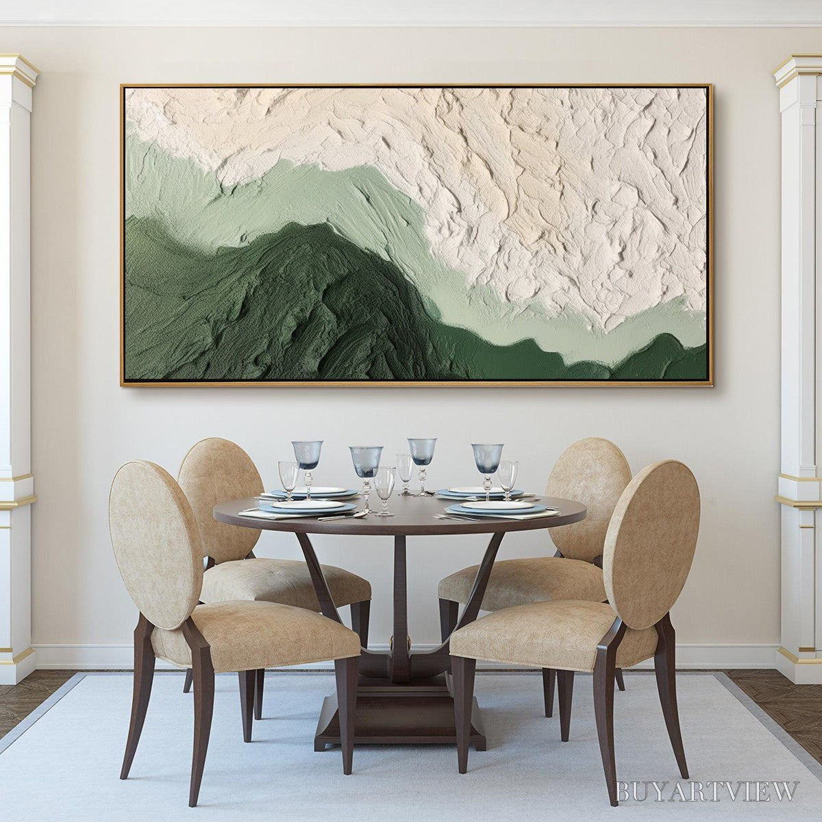 ARTOVITAS Emerald Dusk – Textured Abstract Landscape Oil Painting - image 2