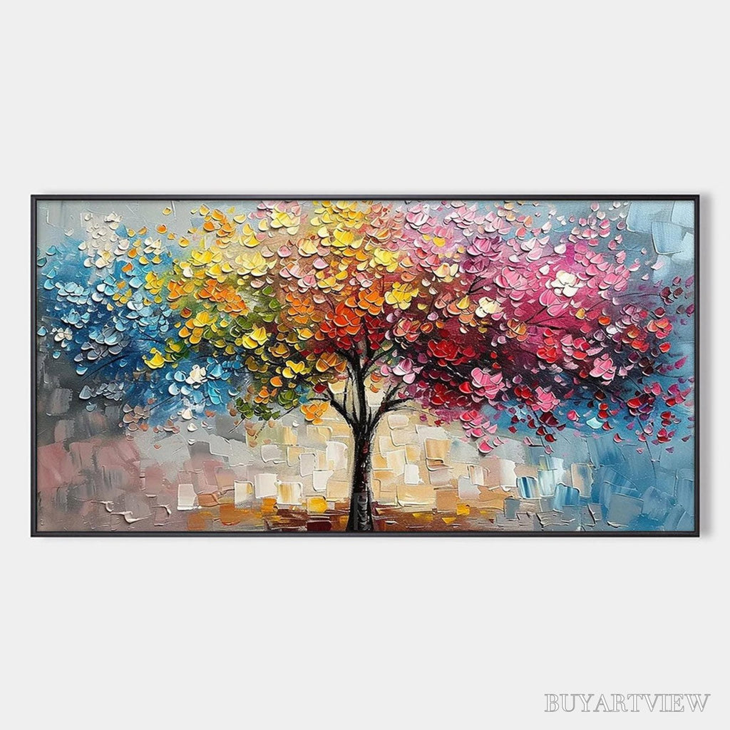 ARTOVITAS Spectrum of Joy – Textured Impasto Tree Oil Painting - image 1