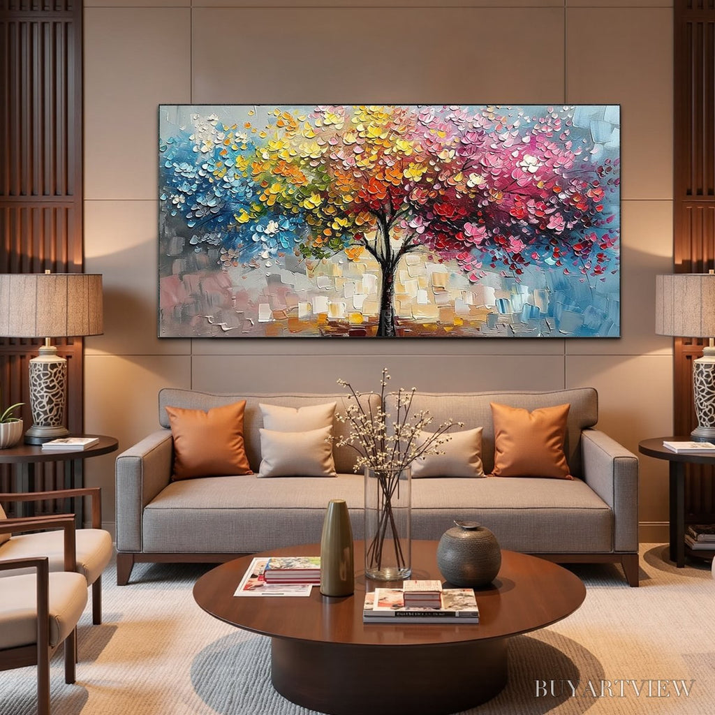 ARTOVITAS Spectrum of Joy – Textured Impasto Tree Oil Painting - image 2