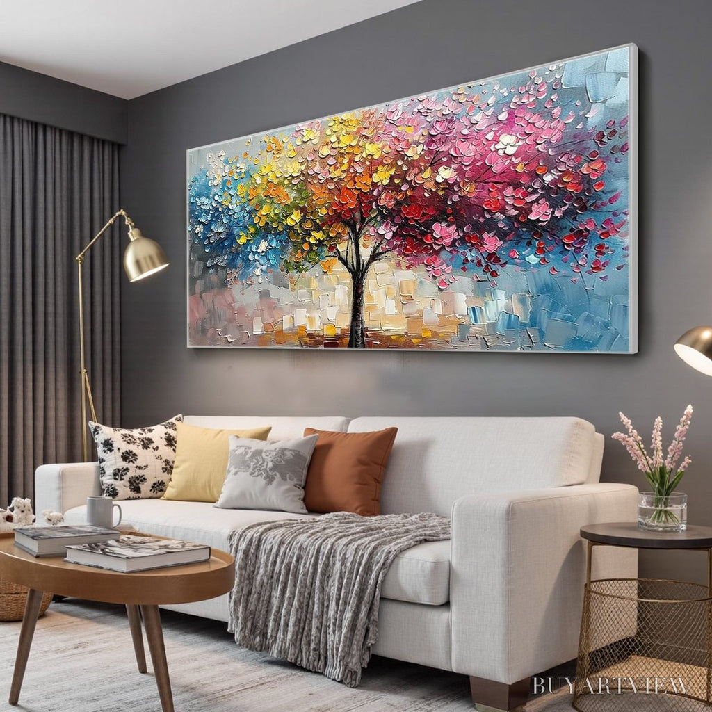 ARTOVITAS Spectrum of Joy – Textured Impasto Tree Oil Painting - image 4