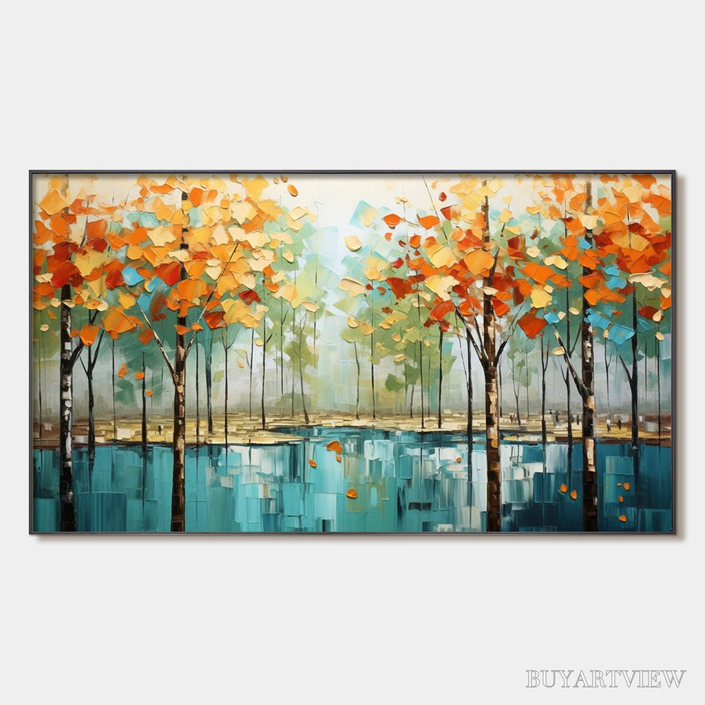 ARTOVITAS Autumn Reflections – Textured Landscape Oil Painting - image 1