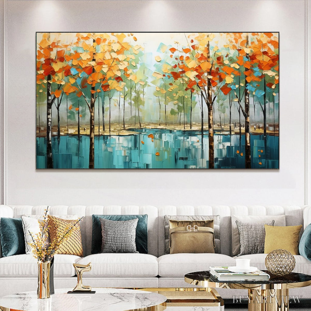 ARTOVITAS Autumn Reflections – Textured Landscape Oil Painting - image 2
