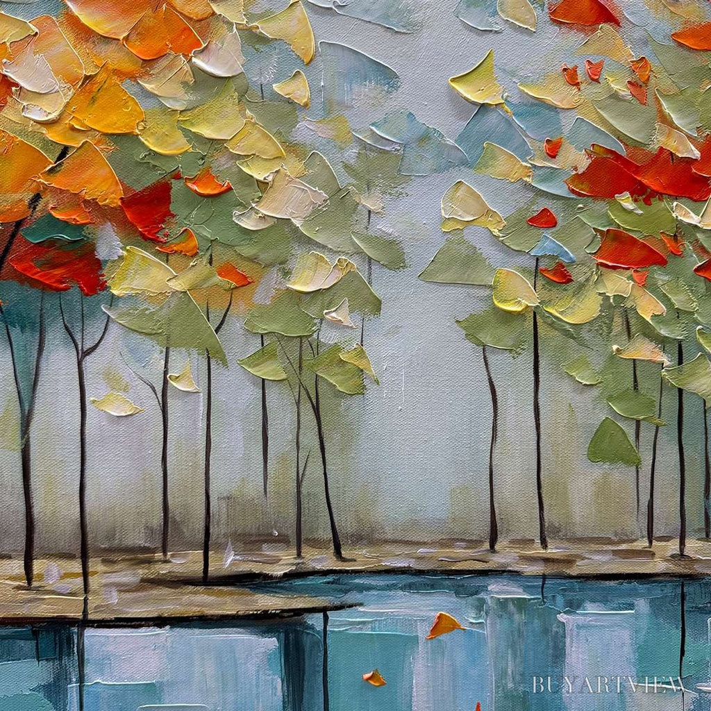 ARTOVITAS Autumn Reflections – Textured Landscape Oil Painting - image 3