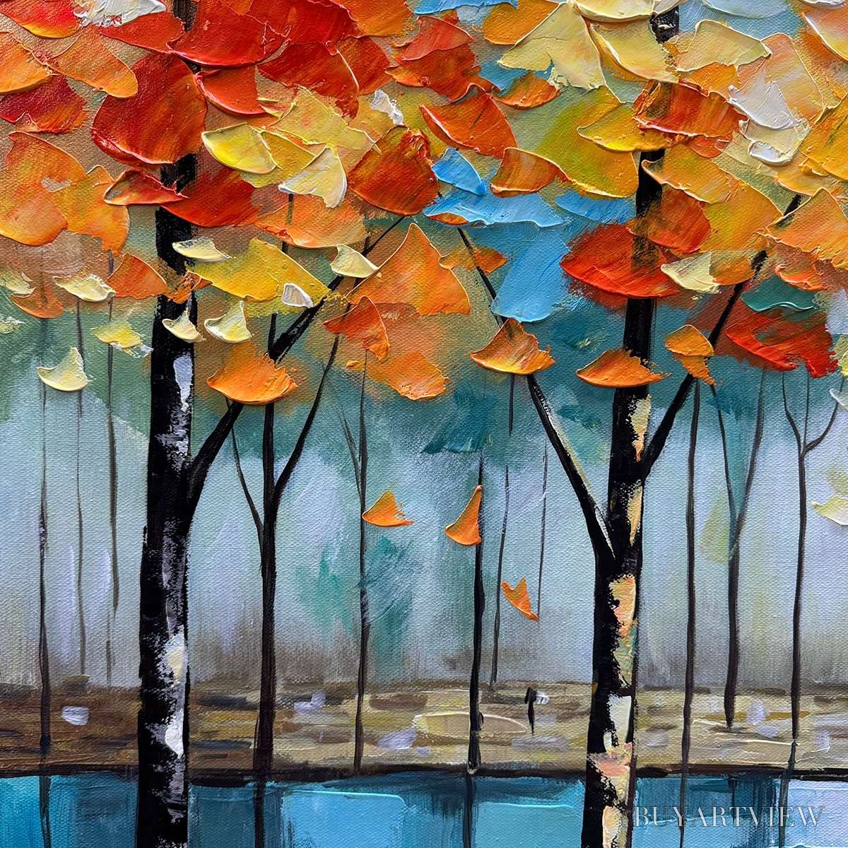 ARTOVITAS Autumn Reflections – Textured Landscape Oil Painting - image 5