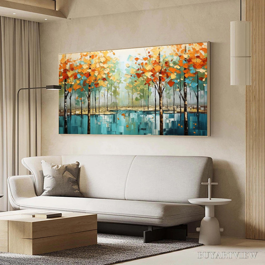 ARTOVITAS Autumn Reflections – Textured Landscape Oil Painting - image 6