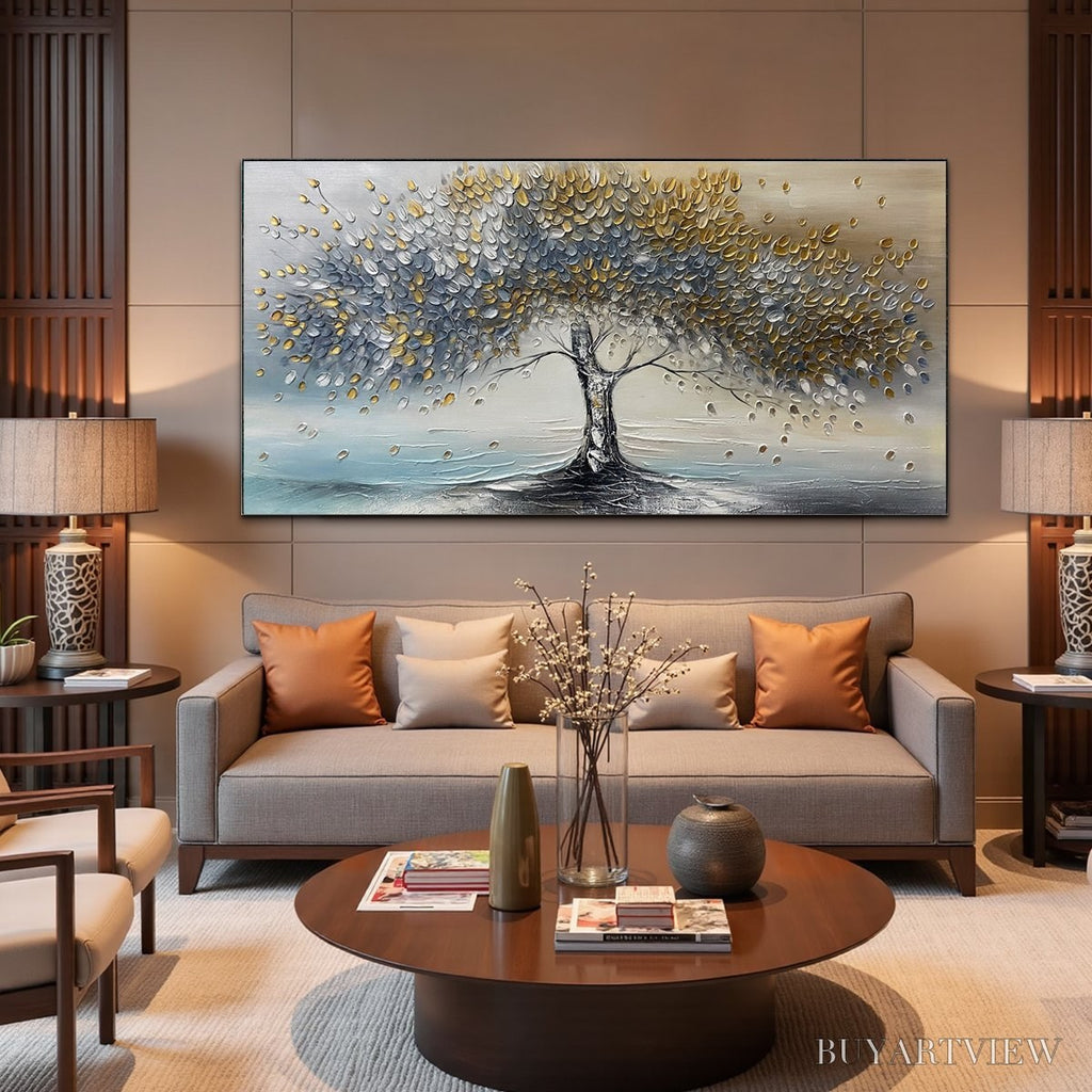 ARTOVITAS Golden Whispers – Textured Tree Landscape Oil Painting - image 2