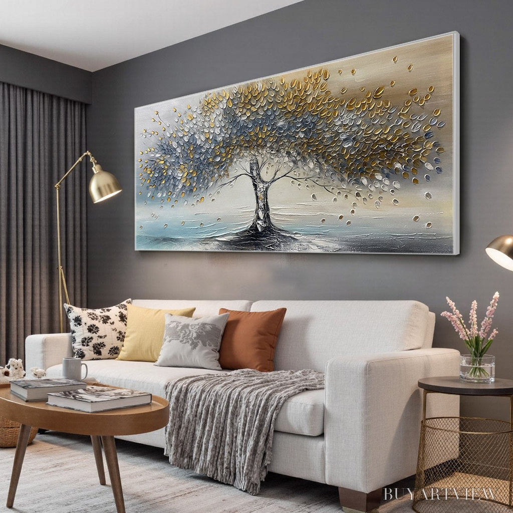 ARTOVITAS Golden Whispers – Textured Tree Landscape Oil Painting - image 4