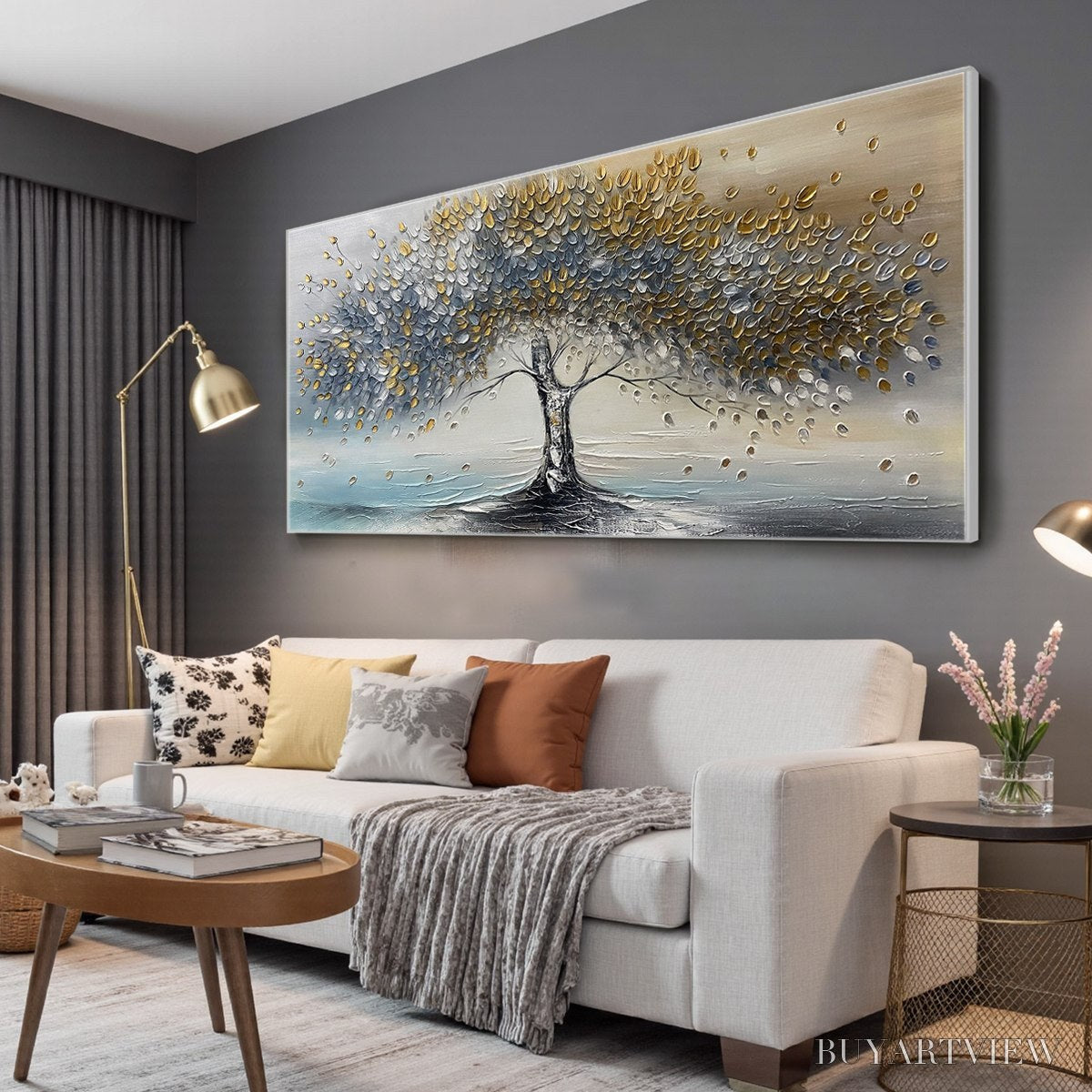 ARTOVITAS Golden Whispers – Textured Tree Landscape Oil Painting - image 4