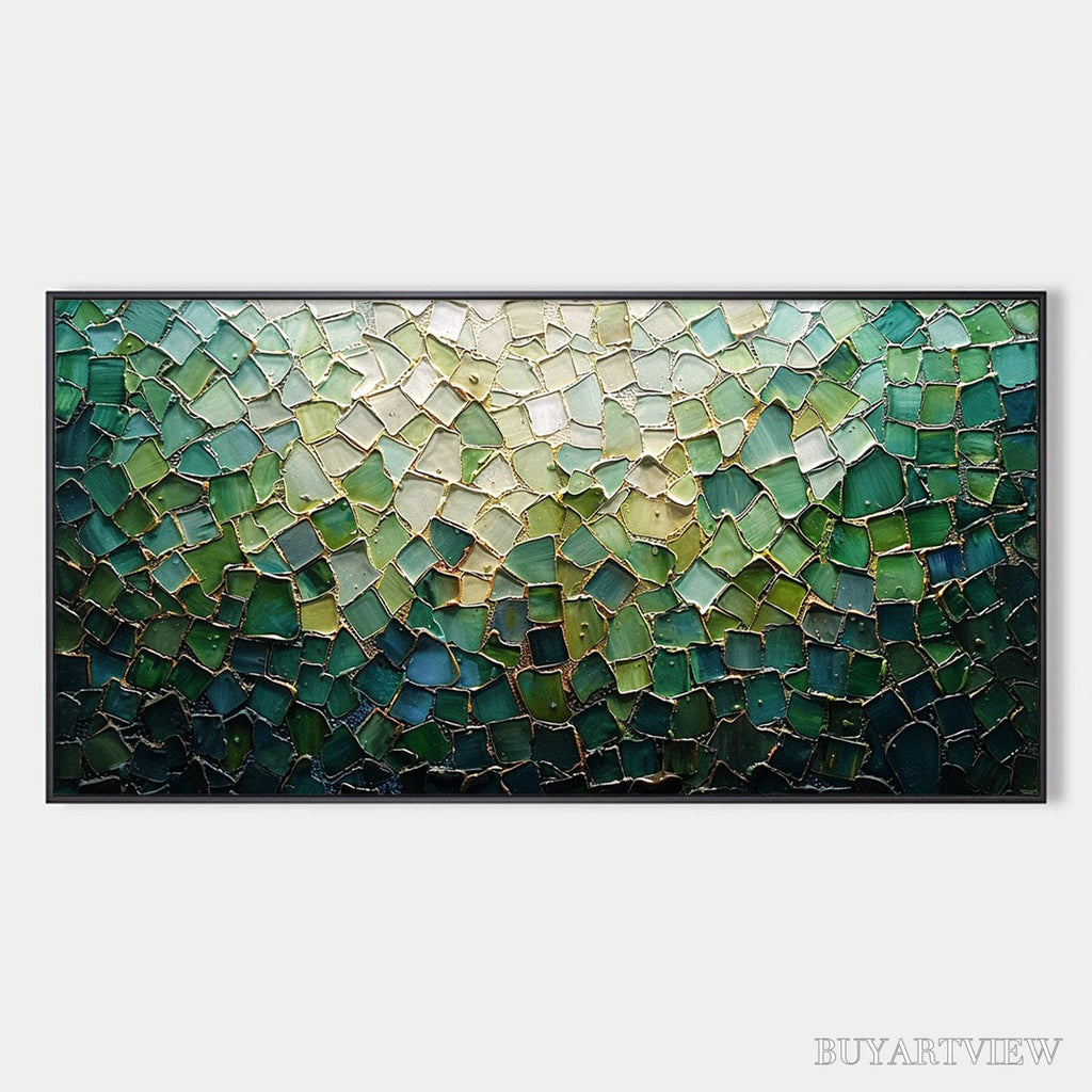 ARTOVITAS Emerald Mosaic – Textured Abstract Landscape Oil Painting - image 1