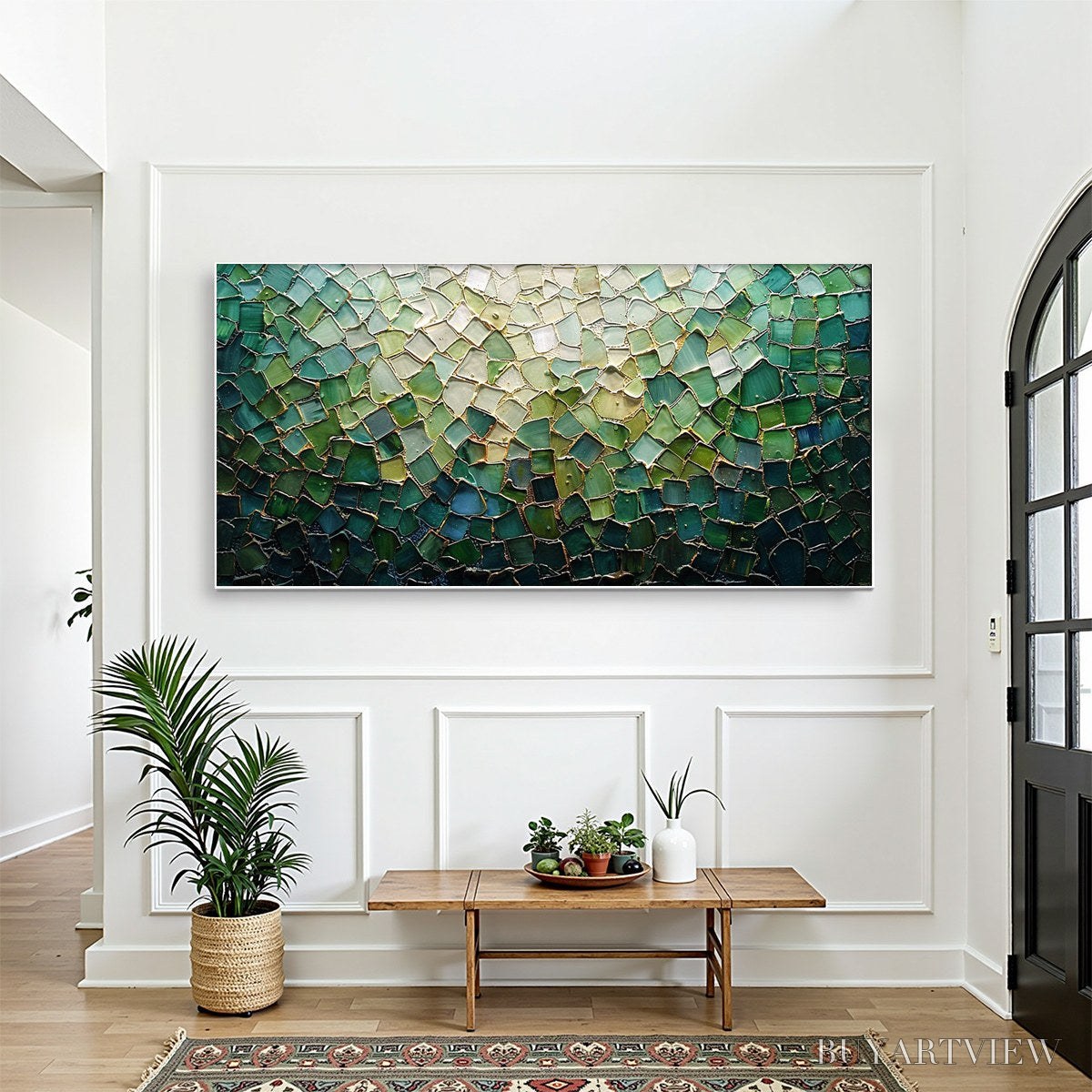 ARTOVITAS Emerald Mosaic – Textured Abstract Landscape Oil Painting - image 2
