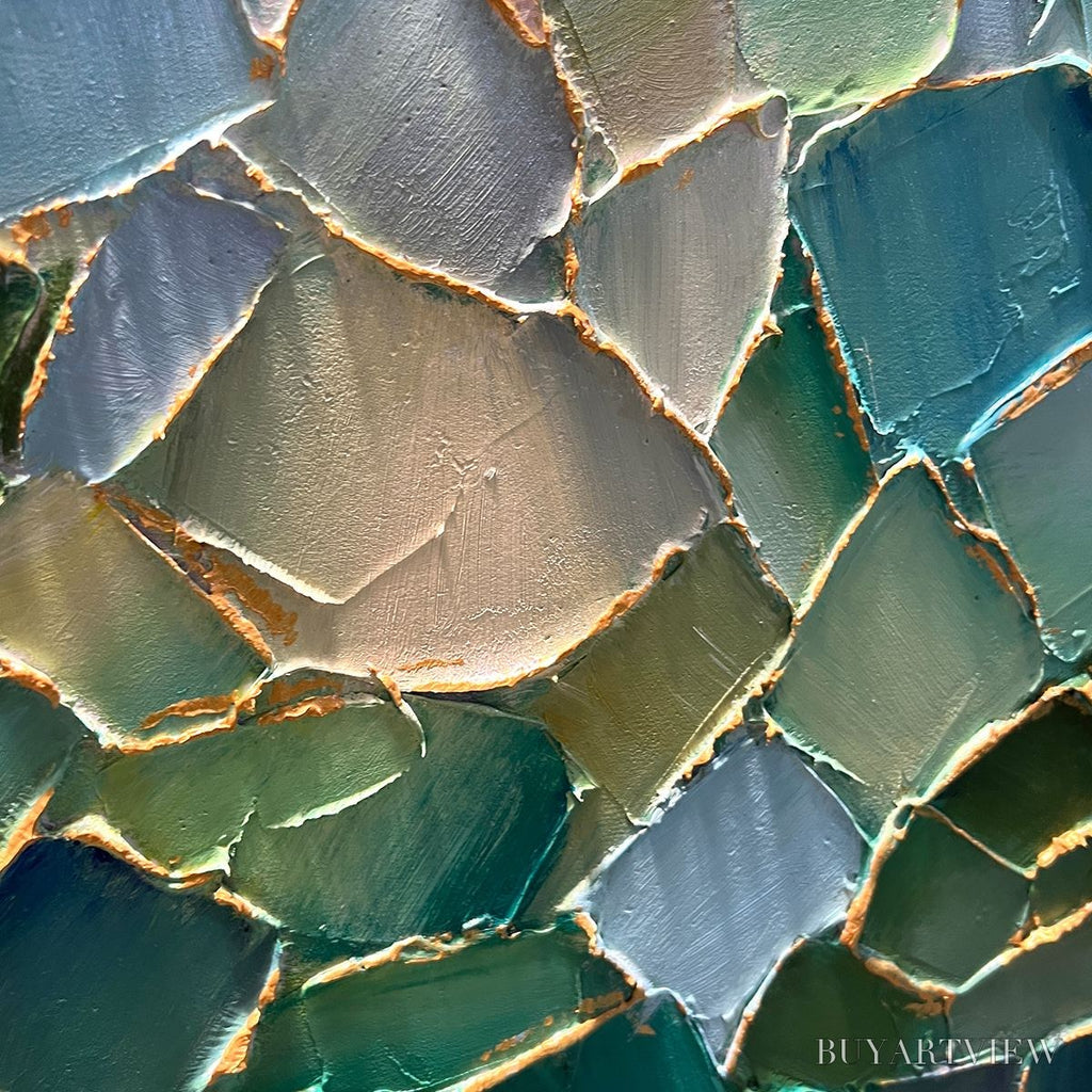 ARTOVITAS Emerald Mosaic – Textured Abstract Landscape Oil Painting - image 3