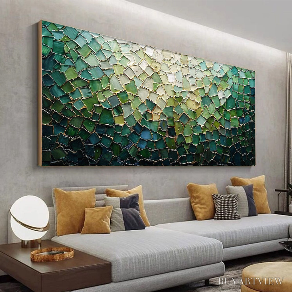 ARTOVITAS Emerald Mosaic – Textured Abstract Landscape Oil Painting - image 4