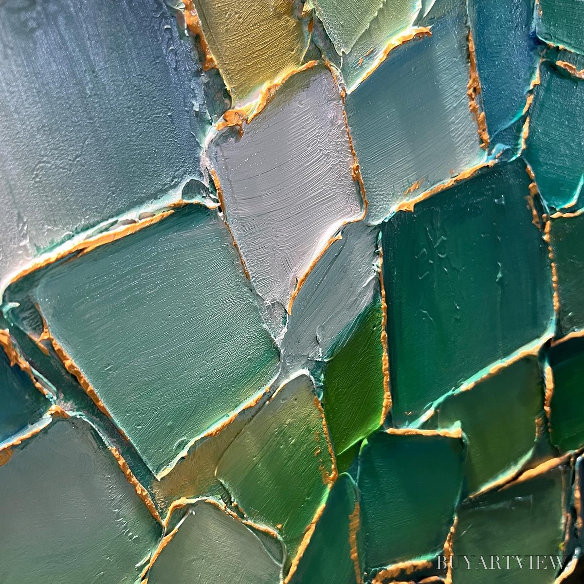 ARTOVITAS Emerald Mosaic – Textured Abstract Landscape Oil Painting - image 5