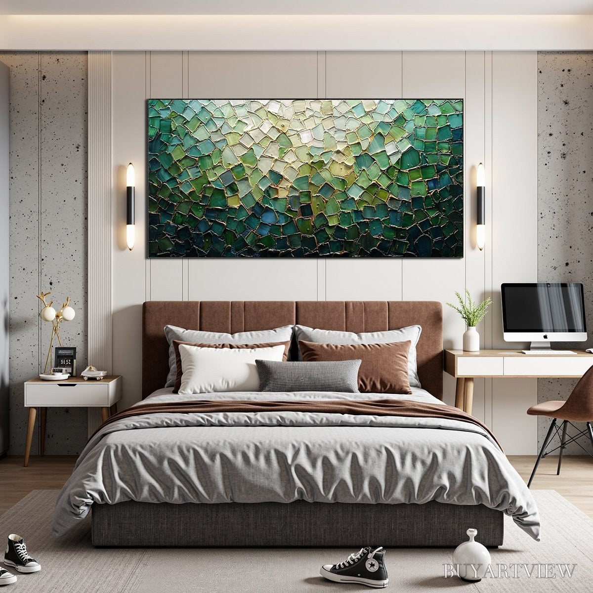 ARTOVITAS Emerald Mosaic – Textured Abstract Landscape Oil Painting - image 6