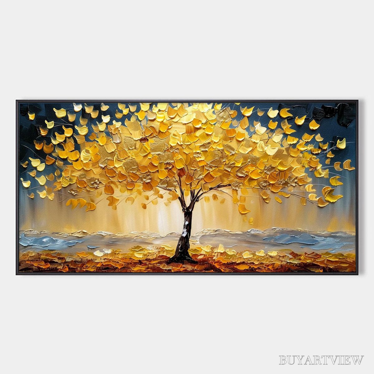 ARTOVITAS Golden Majesty – Textured Impasto Golden Tree Oil Painting - image 1