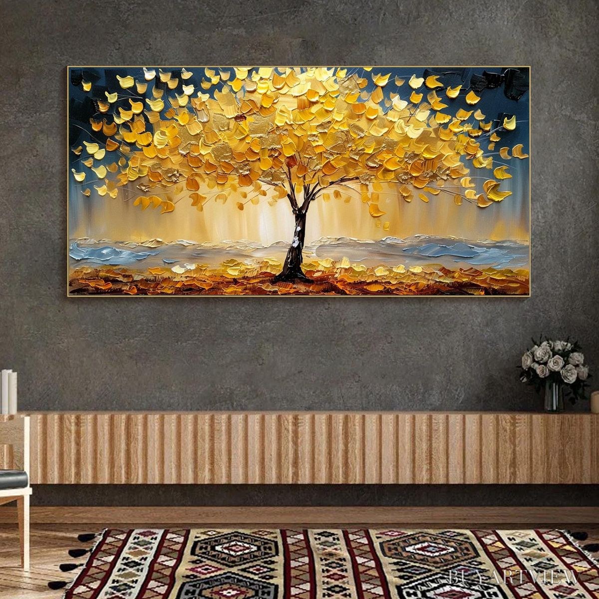 ARTOVITAS Golden Majesty – Textured Impasto Golden Tree Oil Painting - image 2
