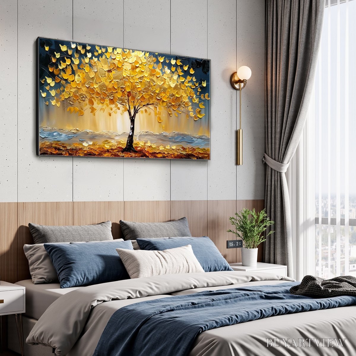 ARTOVITAS Golden Majesty – Textured Impasto Golden Tree Oil Painting - image 4