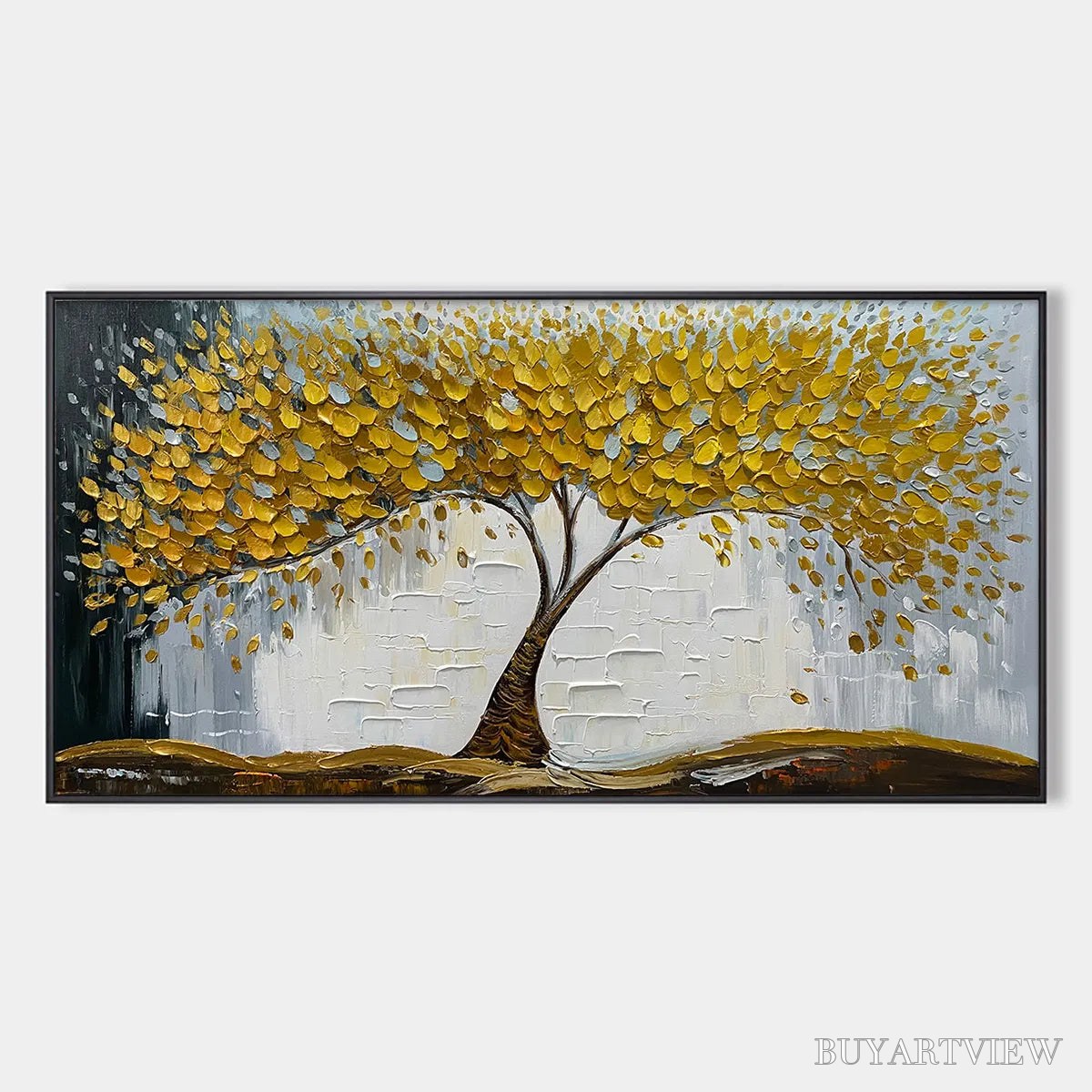 ARTOVITAS Golden Sanctuary – Textured Golden Tree Oil Painting on Canvas - image 1