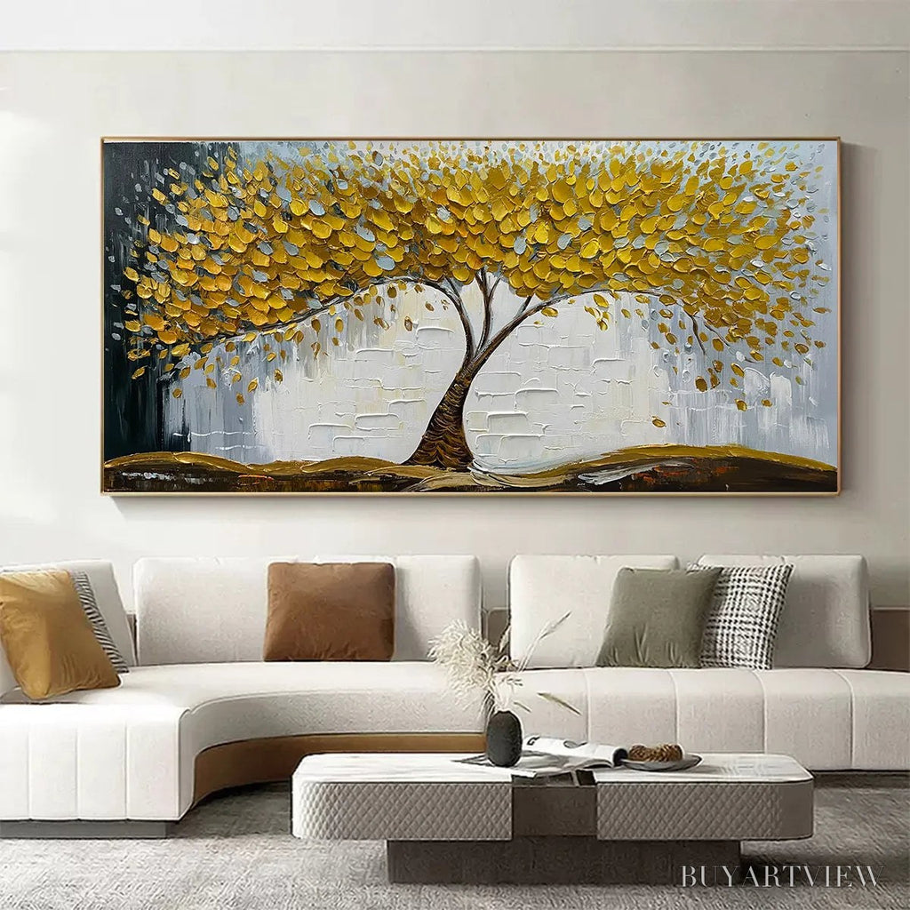ARTOVITAS Golden Sanctuary – Textured Golden Tree Oil Painting on Canvas - image 2
