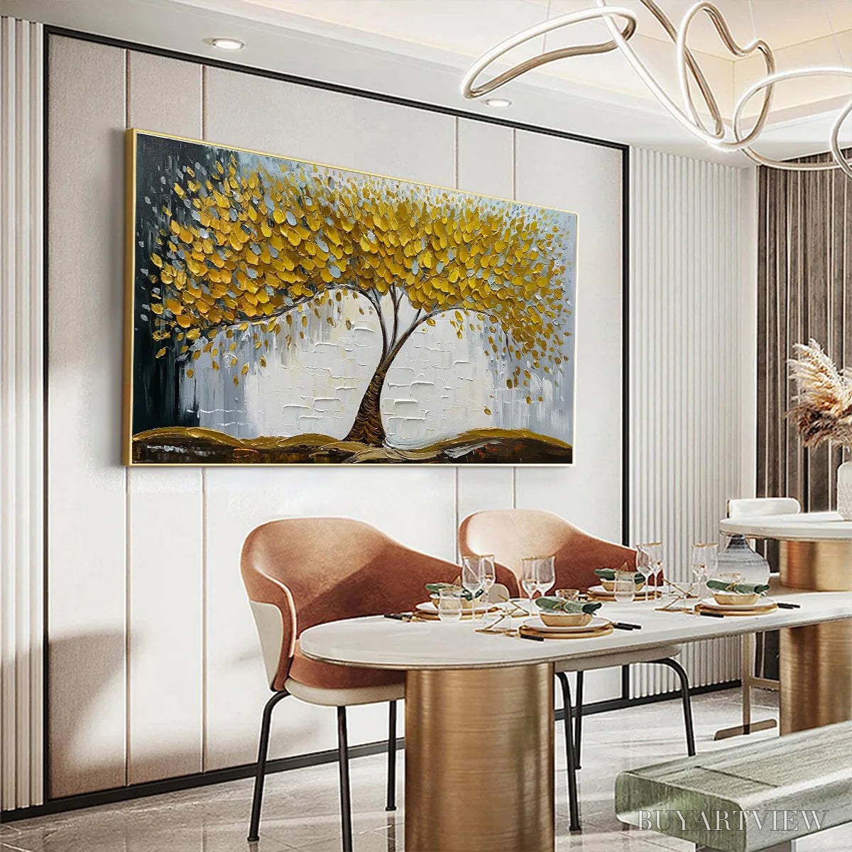 ARTOVITAS Golden Sanctuary – Textured Golden Tree Oil Painting on Canvas - image 4