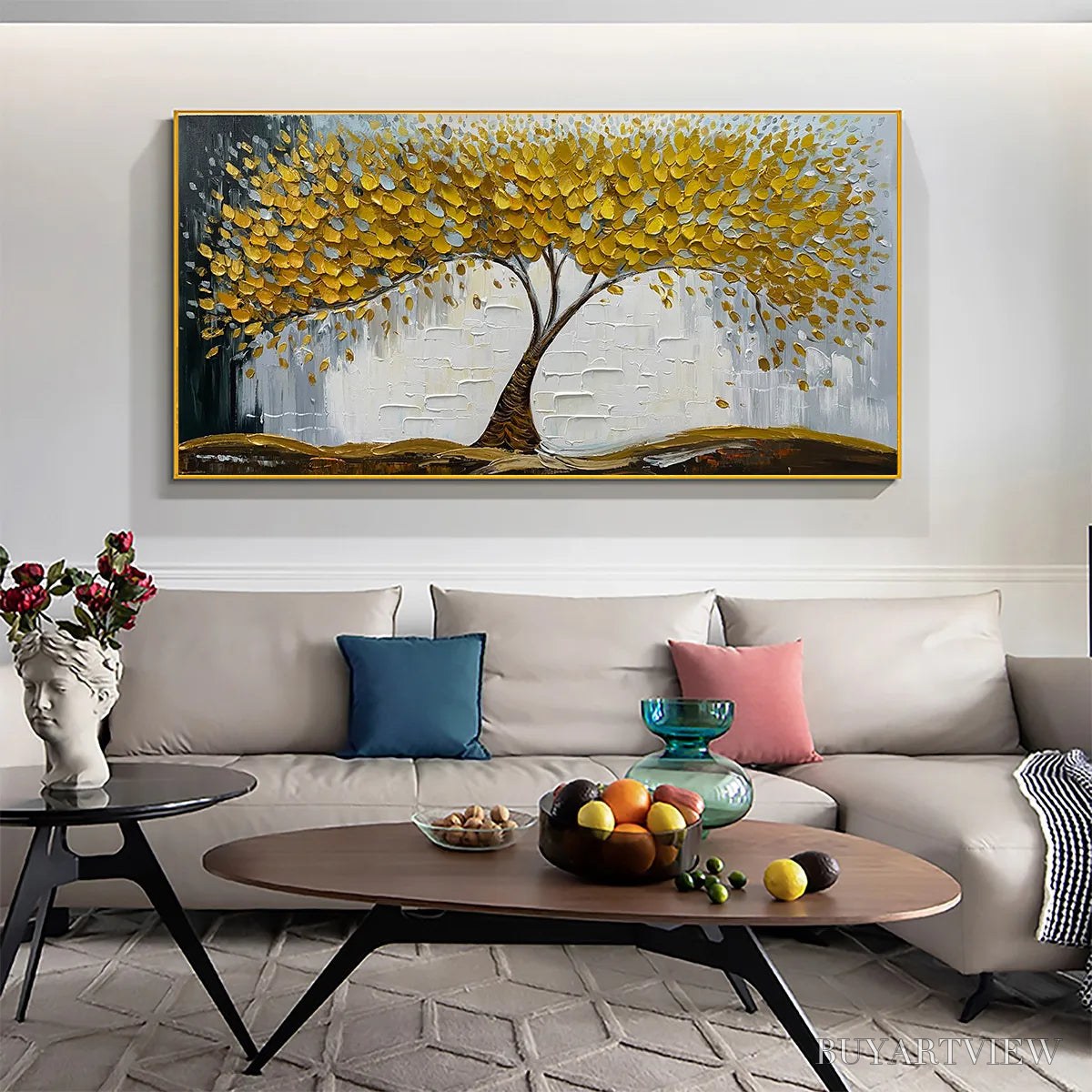 ARTOVITAS Golden Sanctuary – Textured Golden Tree Oil Painting on Canvas - image 6