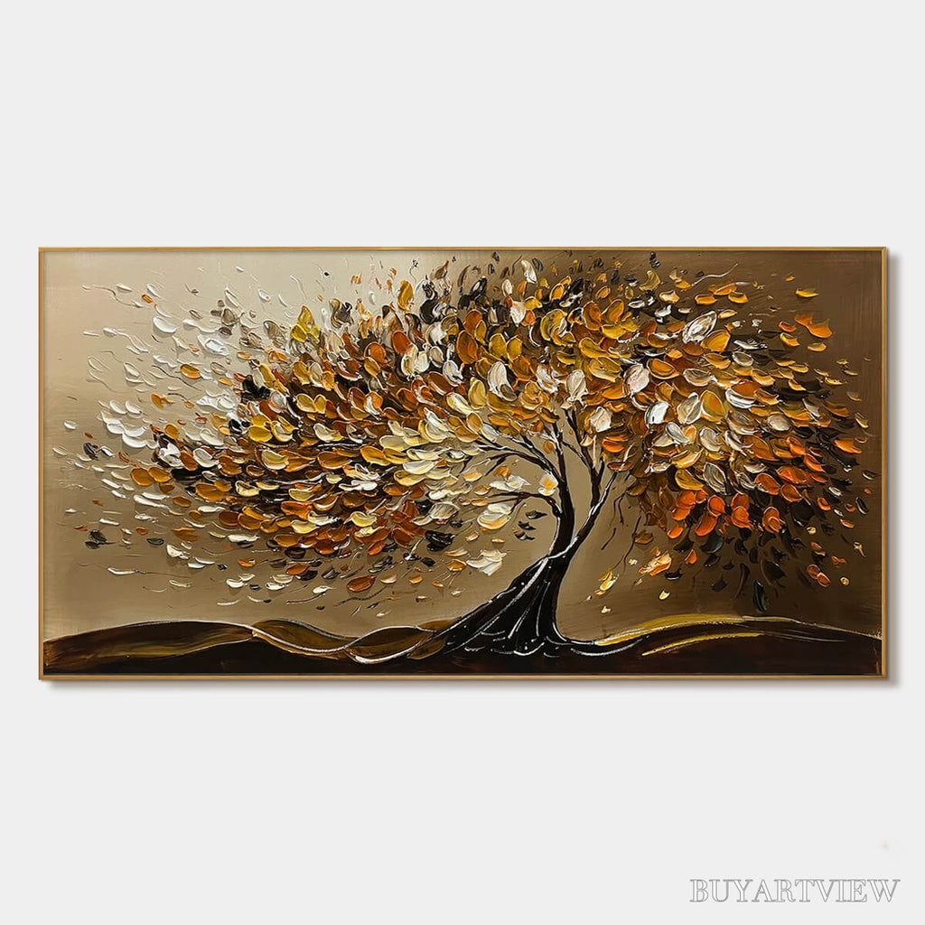 ARTOVITAS Golden Whispers – Textured Golden Tree Impasto Oil Painting - image 1