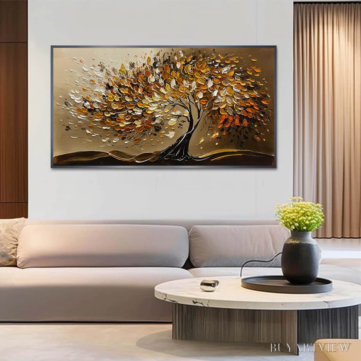 ARTOVITAS Golden Whispers – Textured Golden Tree Impasto Oil Painting - image 2