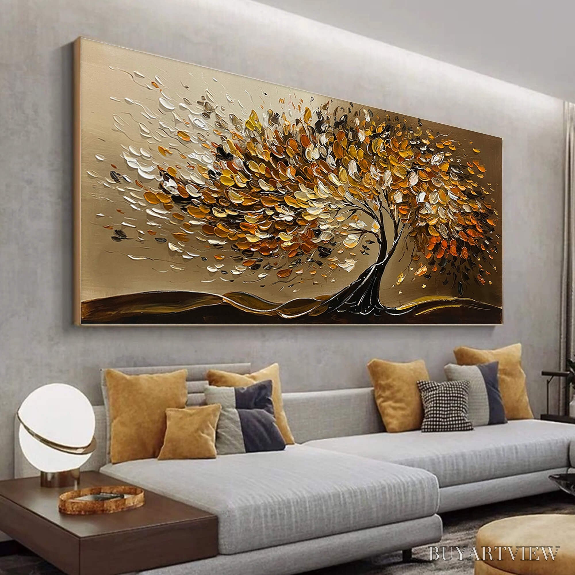 ARTOVITAS Golden Whispers – Textured Golden Tree Impasto Oil Painting - image 4