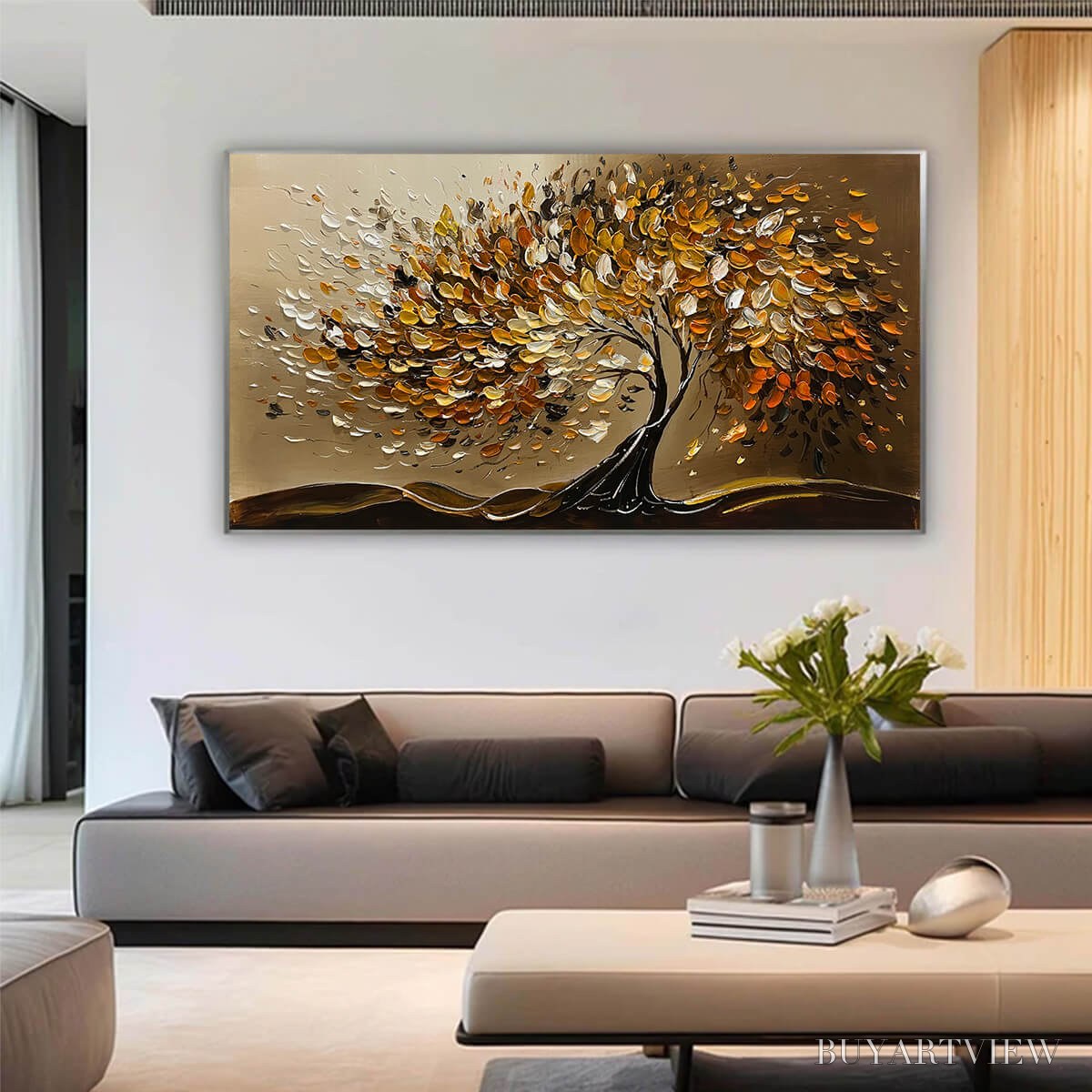 ARTOVITAS Golden Whispers – Textured Golden Tree Impasto Oil Painting - image 6
