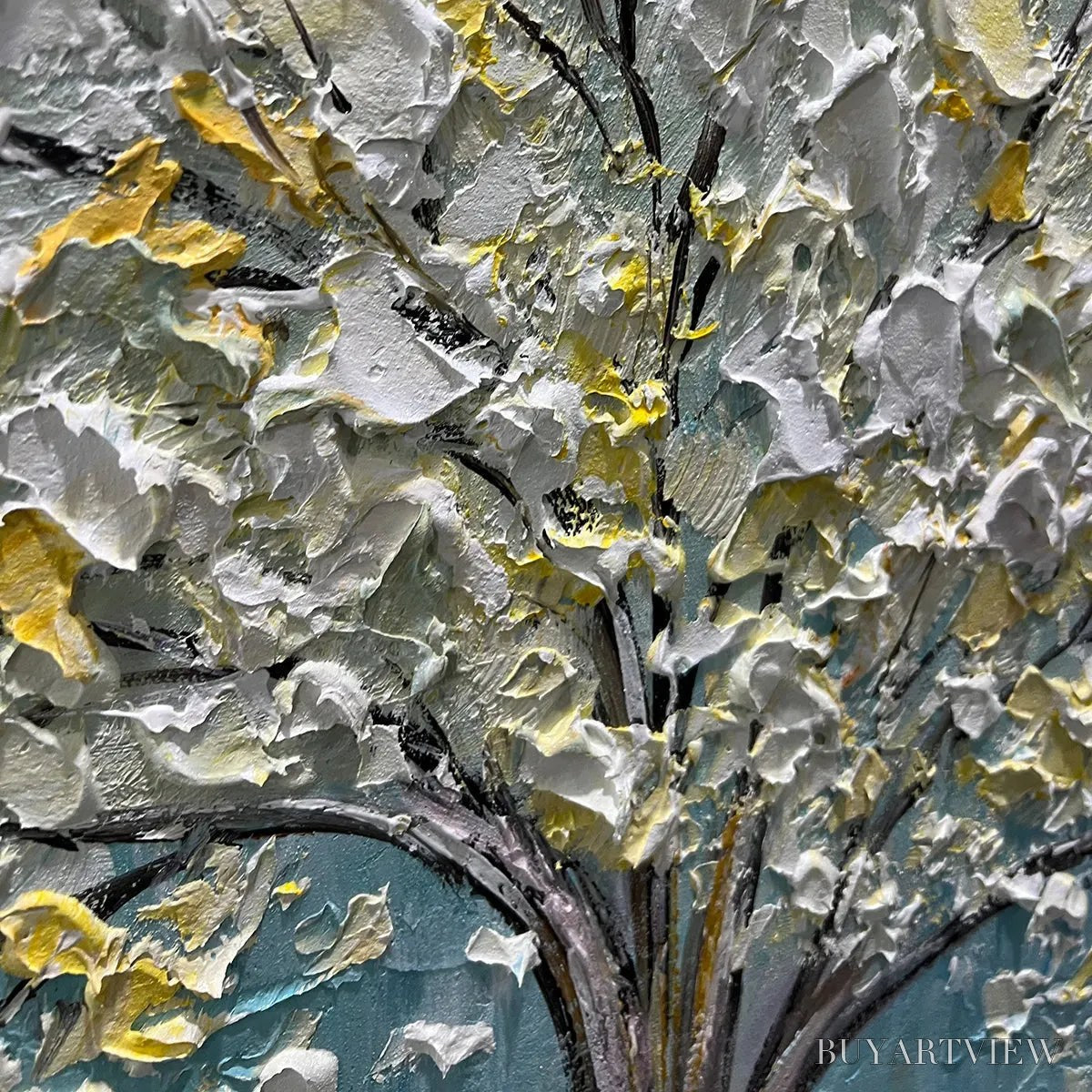 ARTOVITAS Golden Bloom – Textured Impasto Tree Painting in White and Gold - image 3