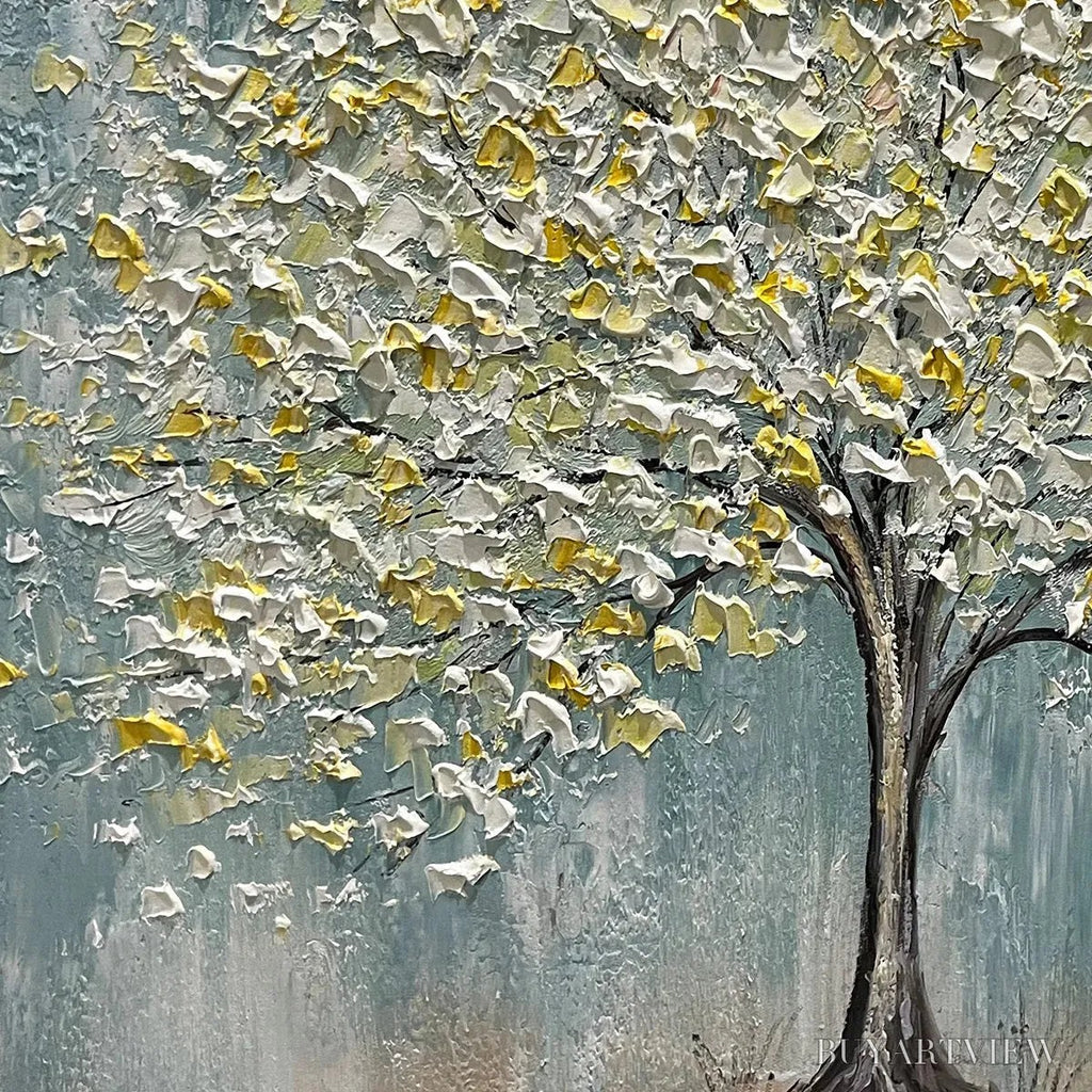 ARTOVITAS Golden Bloom – Textured Impasto Tree Painting in White and Gold - image 5