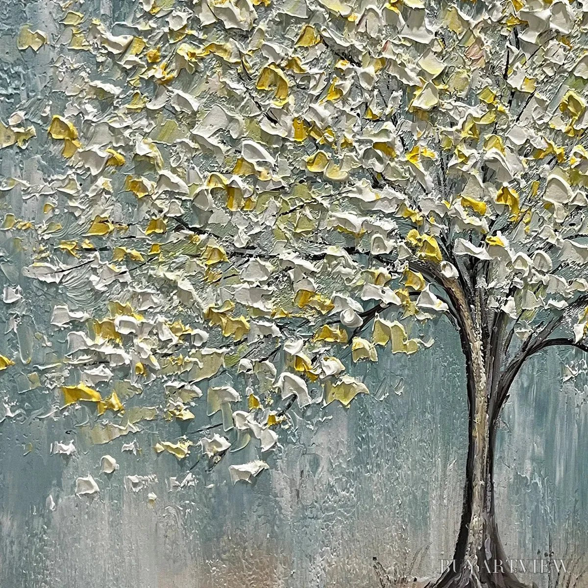 ARTOVITAS Golden Bloom – Textured Impasto Tree Painting in White and Gold - image 5