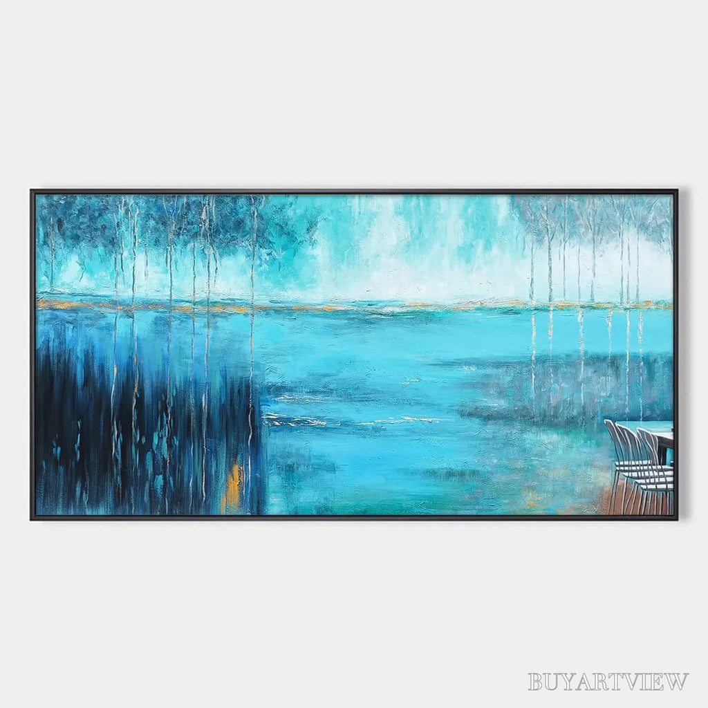 ARTOVITAS Azure Reflections – Abstract Landscape Oil Painting on Canvas - image 1