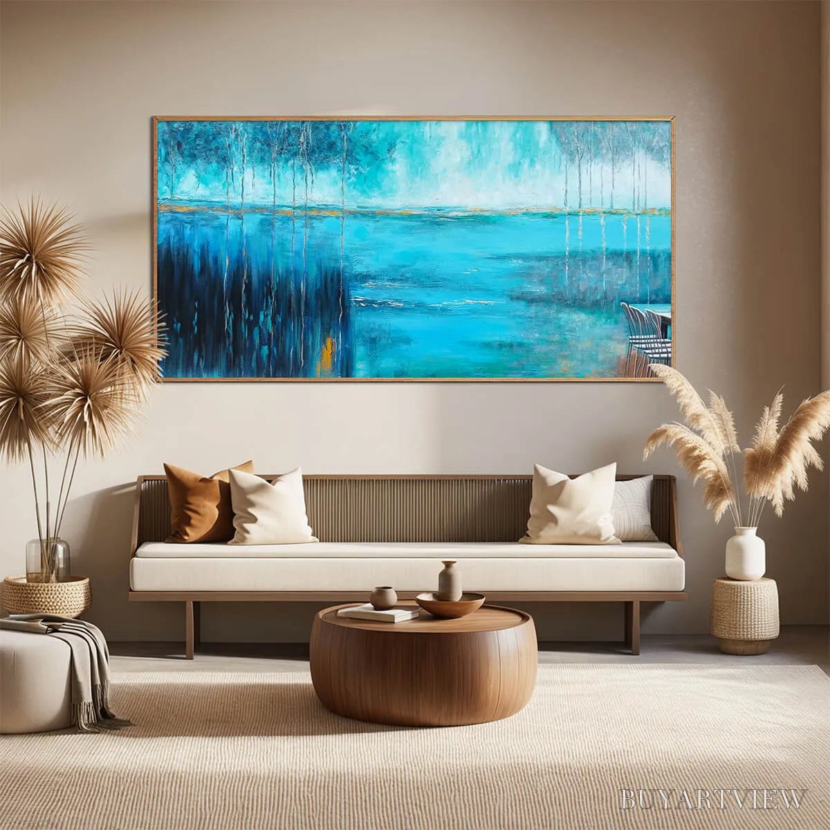 ARTOVITAS Azure Reflections – Abstract Landscape Oil Painting on Canvas - image 2
