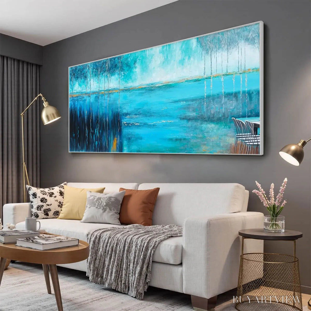 ARTOVITAS Azure Reflections – Abstract Landscape Oil Painting on Canvas - image 4