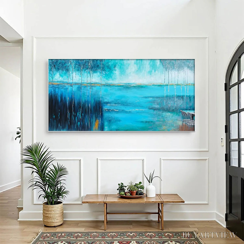 ARTOVITAS Azure Reflections – Abstract Landscape Oil Painting on Canvas - image 6