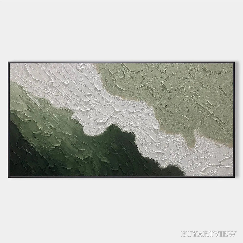 ARTOVITAS Emerald Flow – Textured Abstract Landscape Painting in Greens and White - image 1