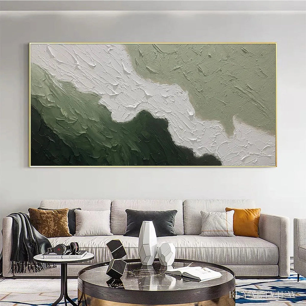 ARTOVITAS Emerald Flow – Textured Abstract Landscape Painting in Greens and White - image 2