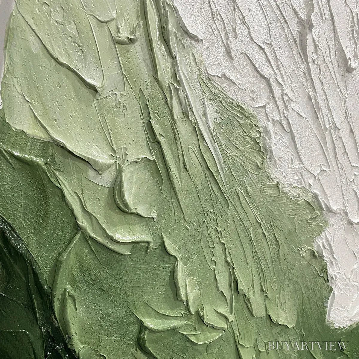 ARTOVITAS Emerald Flow – Textured Abstract Landscape Painting in Greens and White - image 3