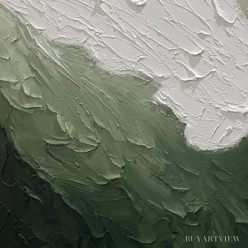 ARTOVITAS Emerald Flow – Textured Abstract Landscape Painting in Greens and White - image 4
