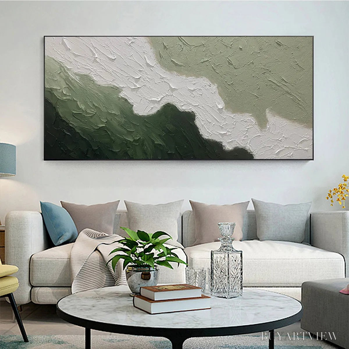 ARTOVITAS Emerald Flow – Textured Abstract Landscape Painting in Greens and White - image 5