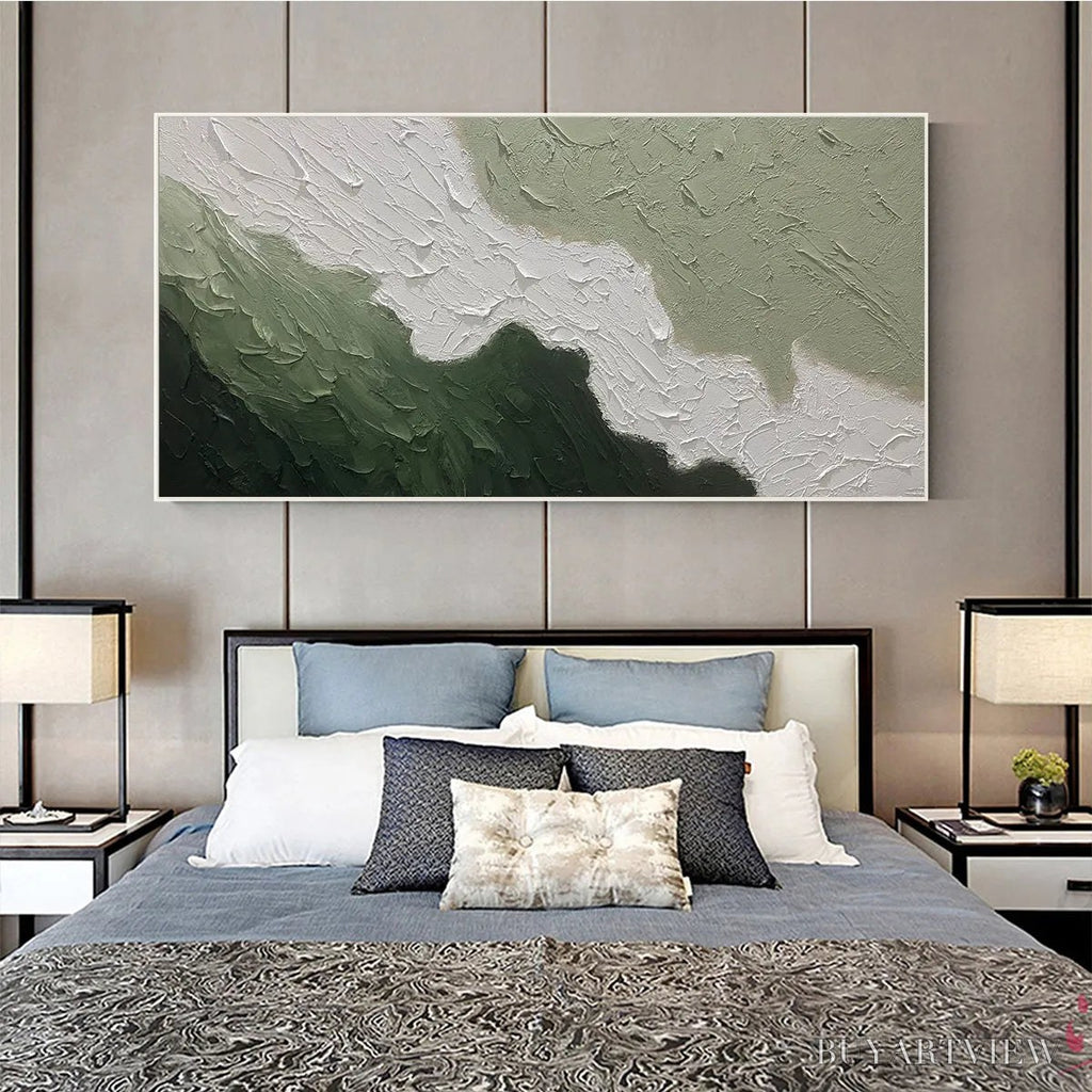ARTOVITAS Emerald Flow – Textured Abstract Landscape Painting in Greens and White - image 6