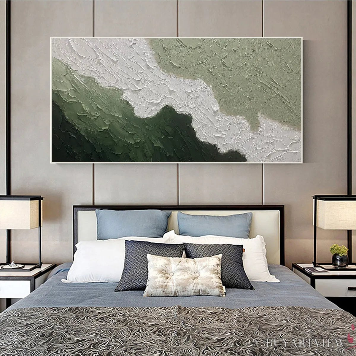 ARTOVITAS Emerald Flow – Textured Abstract Landscape Painting in Greens and White - image 6