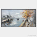 ARTOVITAS Autumnal River Walk – Panoramic Cityscape Oil Painting with River and Trees - image 1