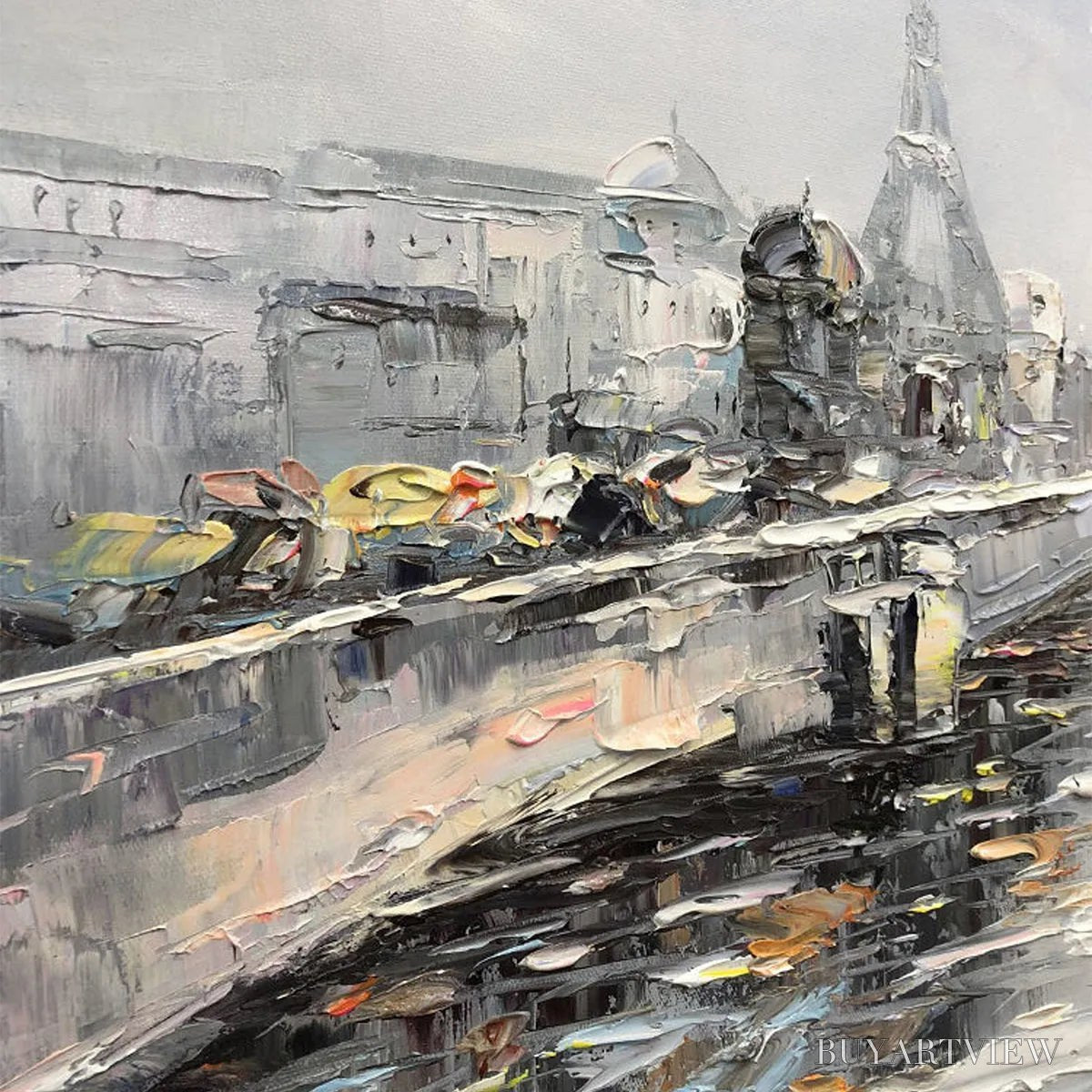 ARTOVITAS Autumnal River Walk – Panoramic Cityscape Oil Painting with River and Trees - image 3