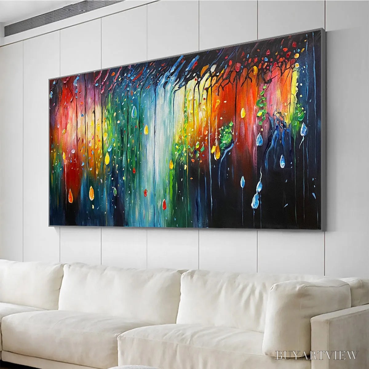 ARTOVITAS Rainforest Melody – Abstract Painting, Colorful Waterfall, Living Room, Dining Room, Office - image 4